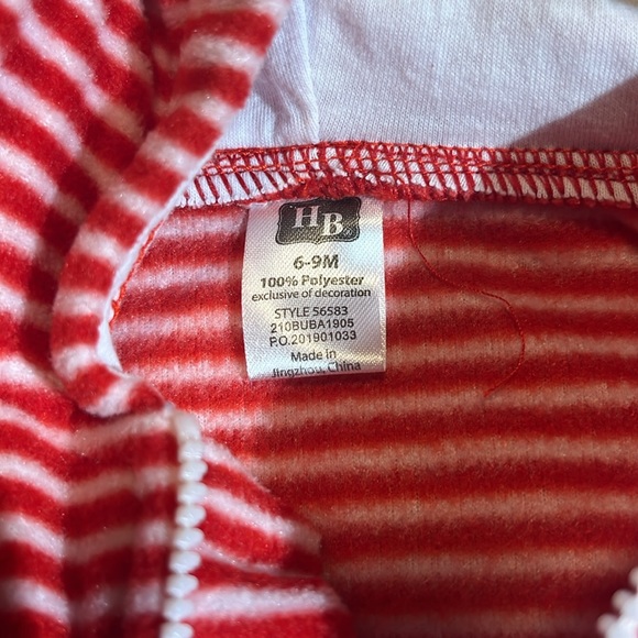 HB one piece pjs with hoody 6-9 months red/white - Picture 4 of 5